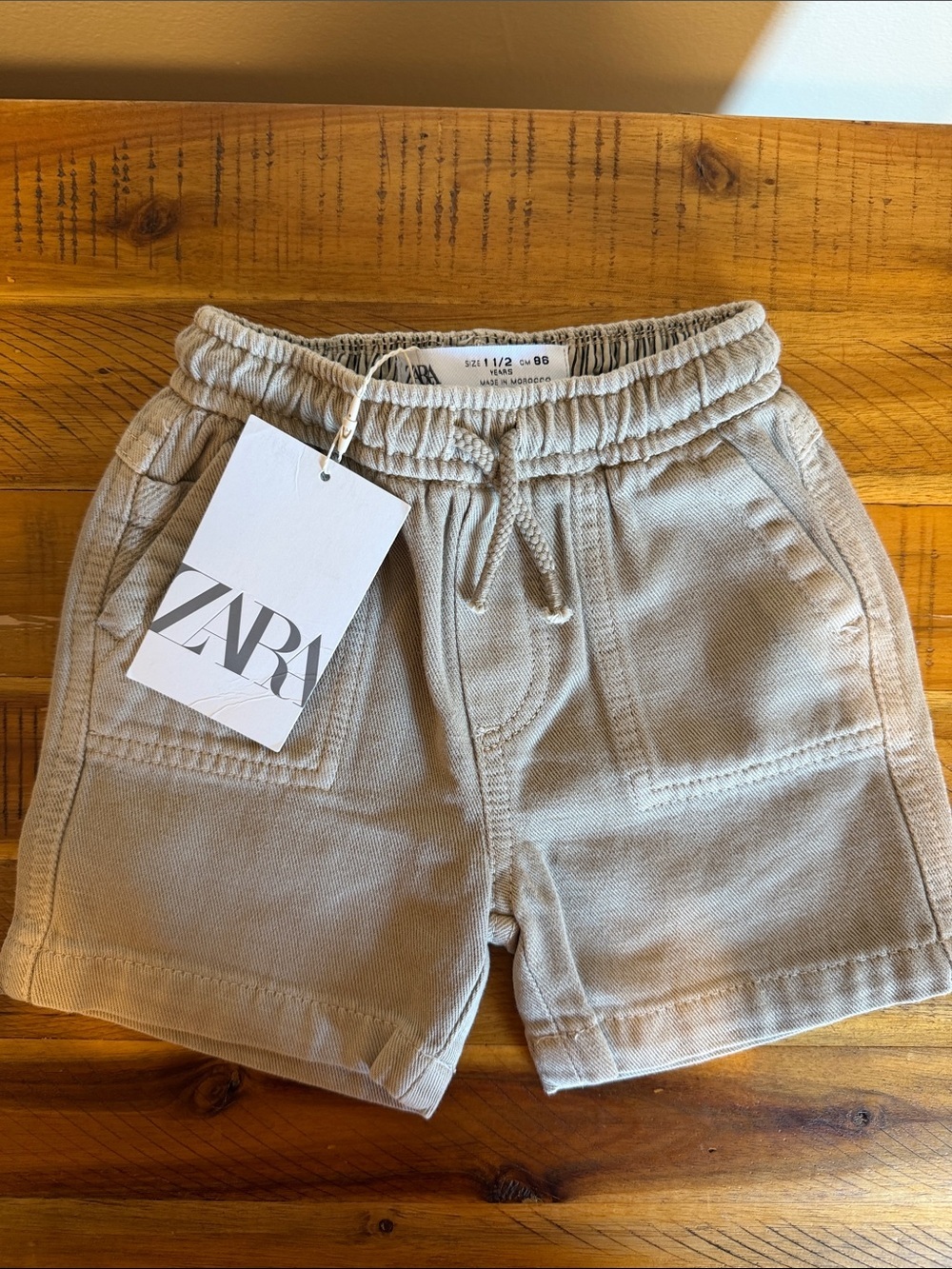 NWT Zara Baby Neutral Beige Knit Drawstring Shorts